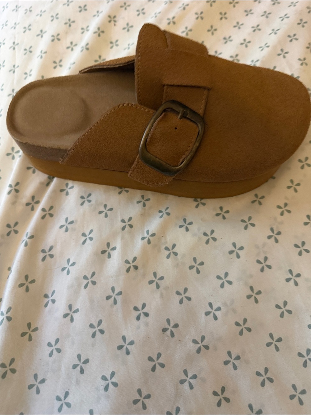Suede Slip-On Clogs with Buckle in Tan - Picture 3 of 3
